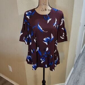 Halogen oversized floral‎ bell sleeve blouse size XS